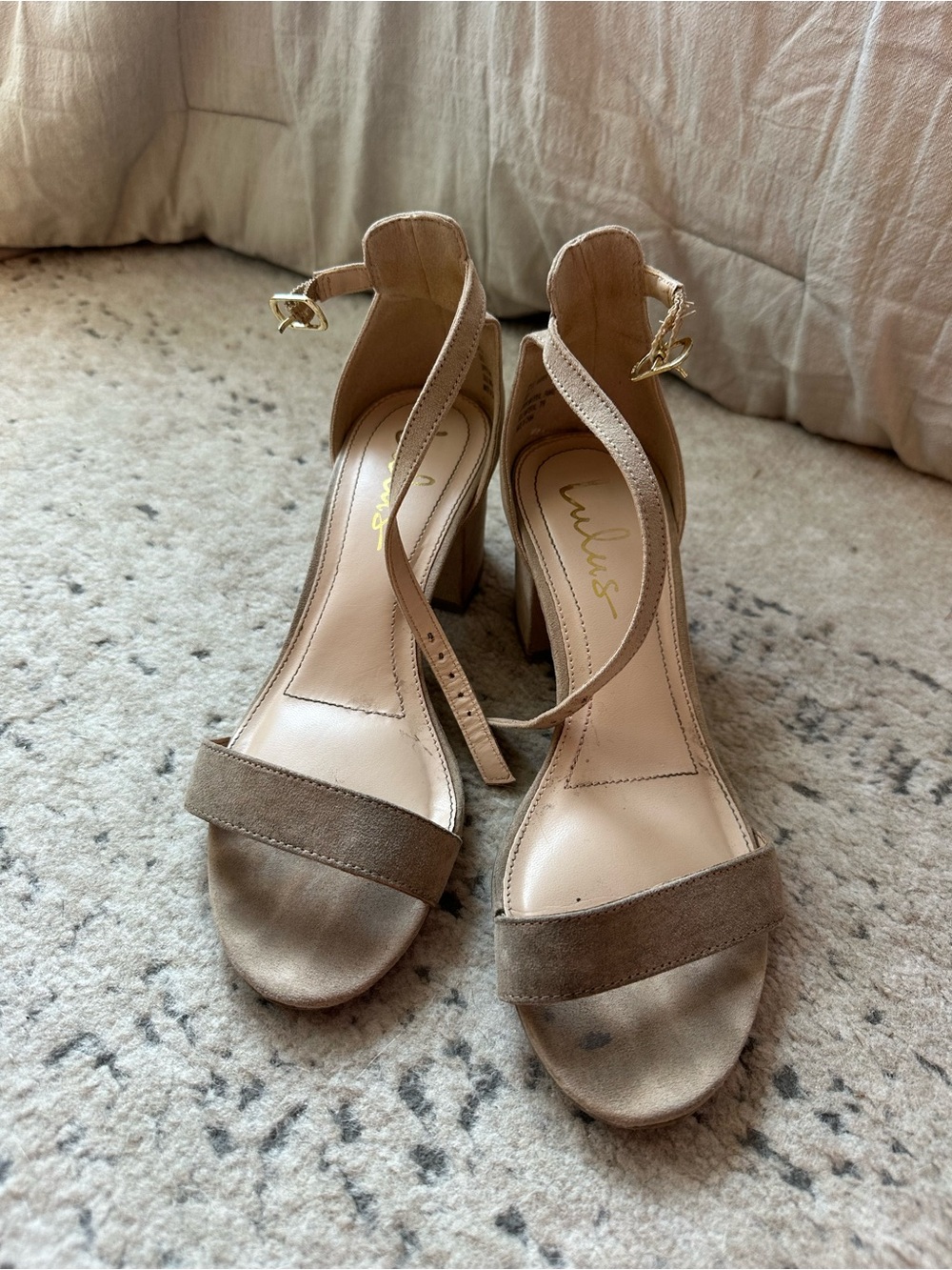 Lulu's Taupe Suede Ankle-Strap Block Heels